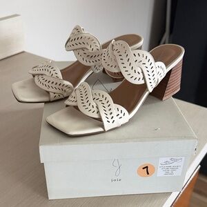 Joie Tan and Cream Leaf Cutout Heels